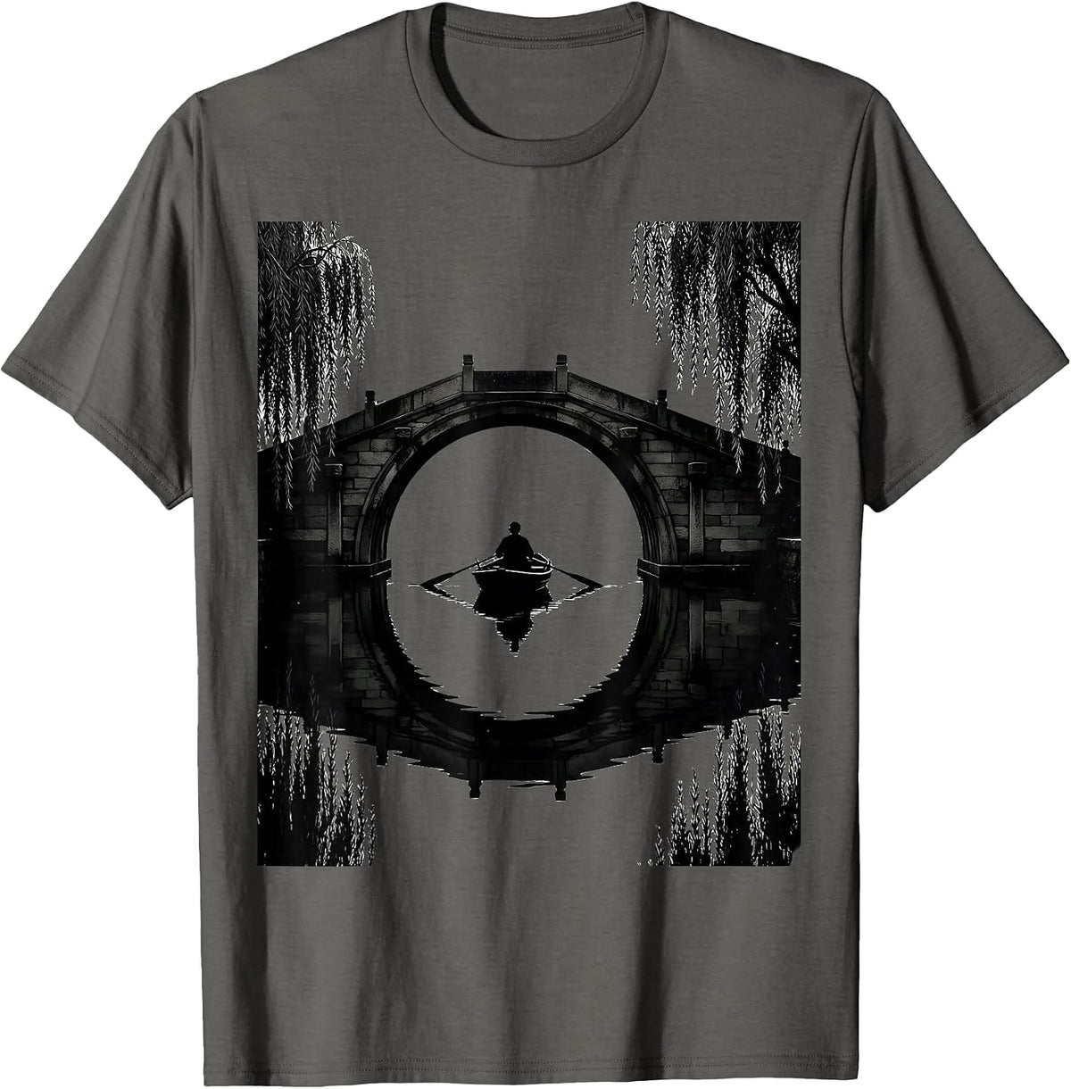 Central Park Rowboat Under Bridge New York T-Shirt - Asphalt Grey