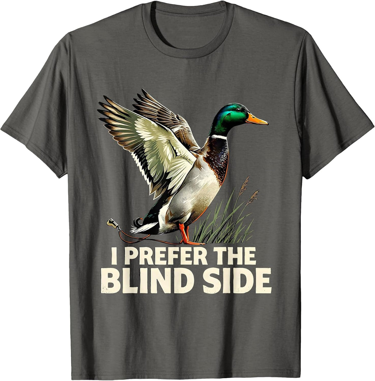 Men's I Prefer The Blind Side Funny Duck Hunter Hunting Dad Humor T-Shirt - Asphalt Grey