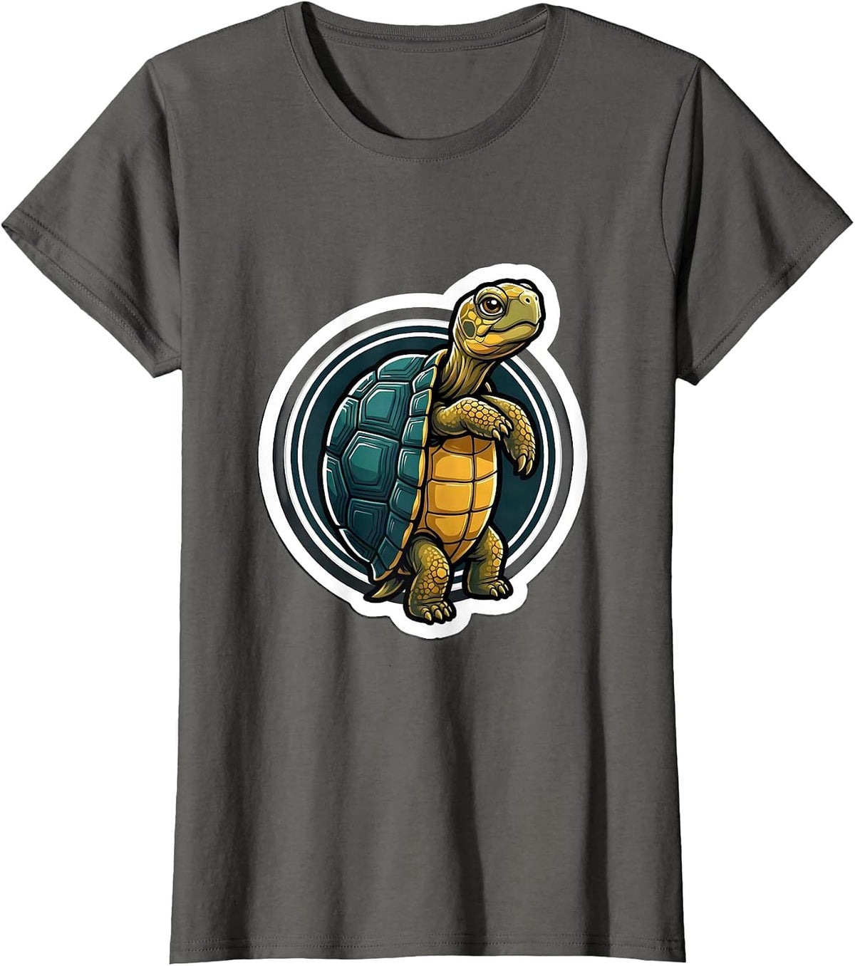 Women's Sealed Tortoise Sticker Badge Turtle Lover Pet Owner Humor T-Shirt - Asphalt Grey