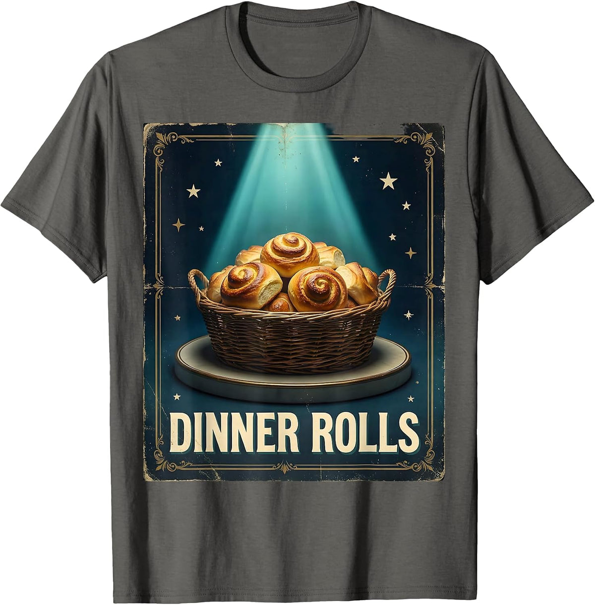 Men's Dinner Rolls Vintage Thanksgiving Bootleg Rap Tee Parody T-Shirt - Asphalt Grey