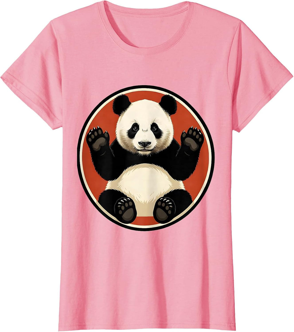 Women's Panda Waving Badge Cute Animal Lover Gift T-Shirt - Pink