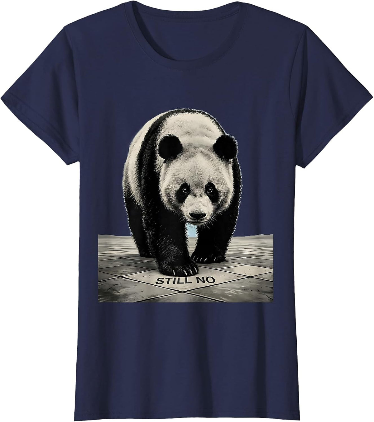 Women's Still No Minimalist Panda Bear Animal Humor Novelty T-Shirt - Navy Blue