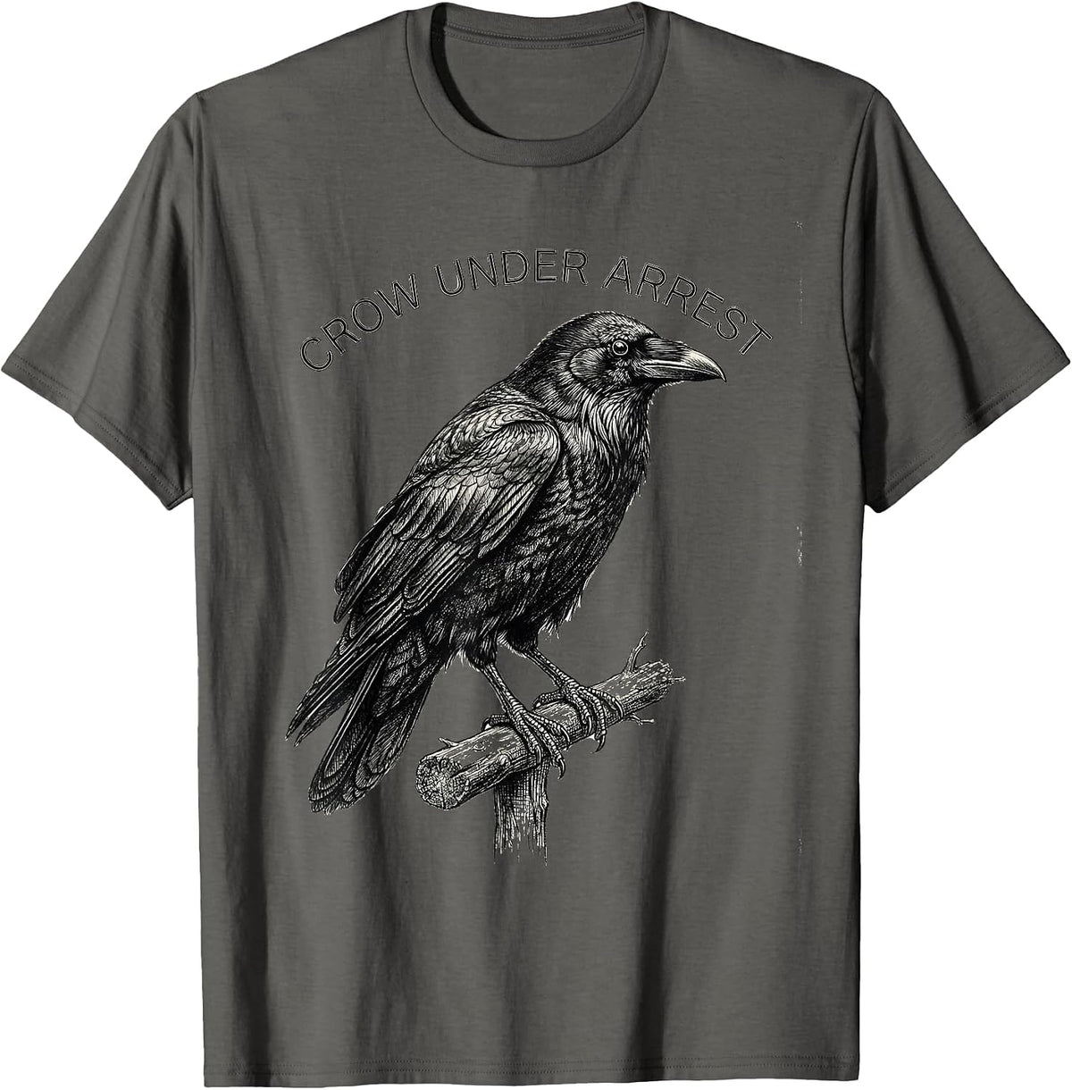 Men's Crow Under Arrest Dark Humor Gothic Bird Lover Gift T-Shirt - Asphalt Grey