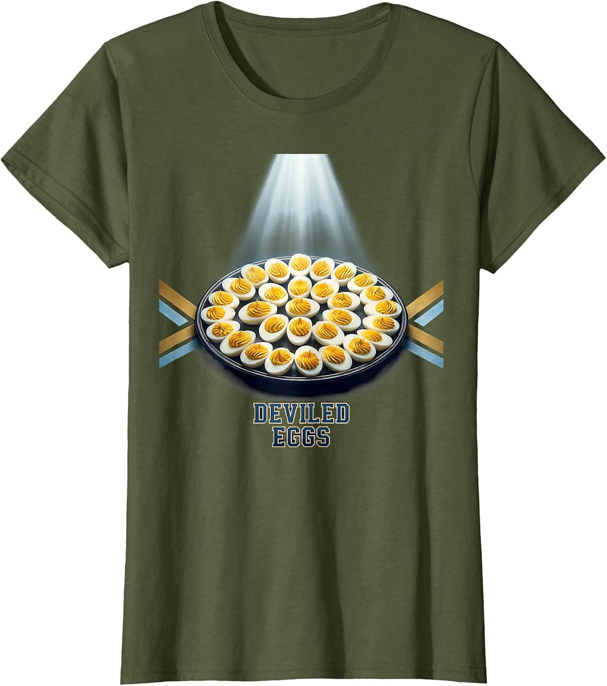 Women's Deviled Eggs Sports Bootleg 90's Rap Vintage Funny T-Shirt - Olive Green