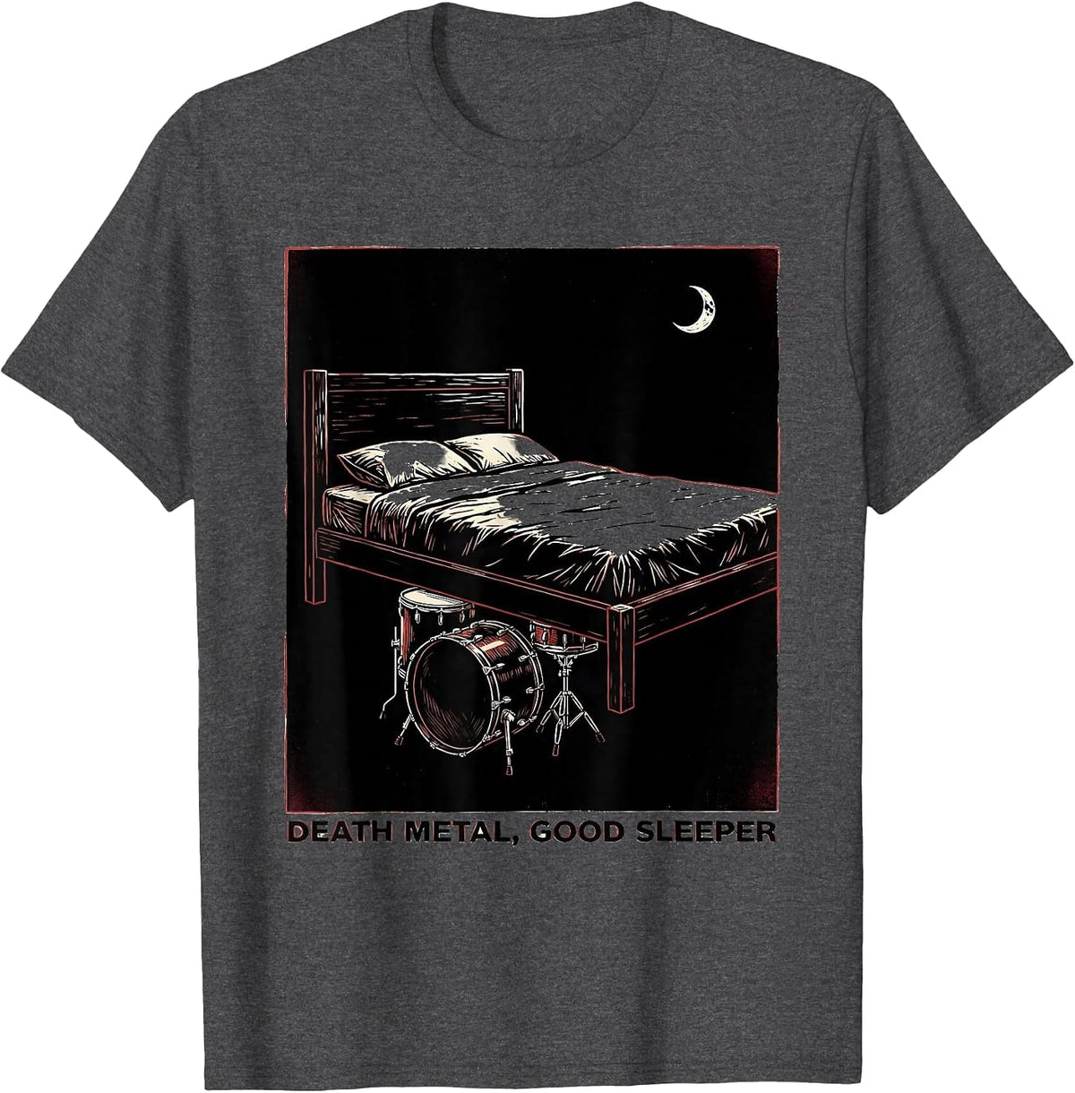 Men's Death Metal Good Sleeper Funny Metalhead Irony T-Shirt - Dark Heather Grey
