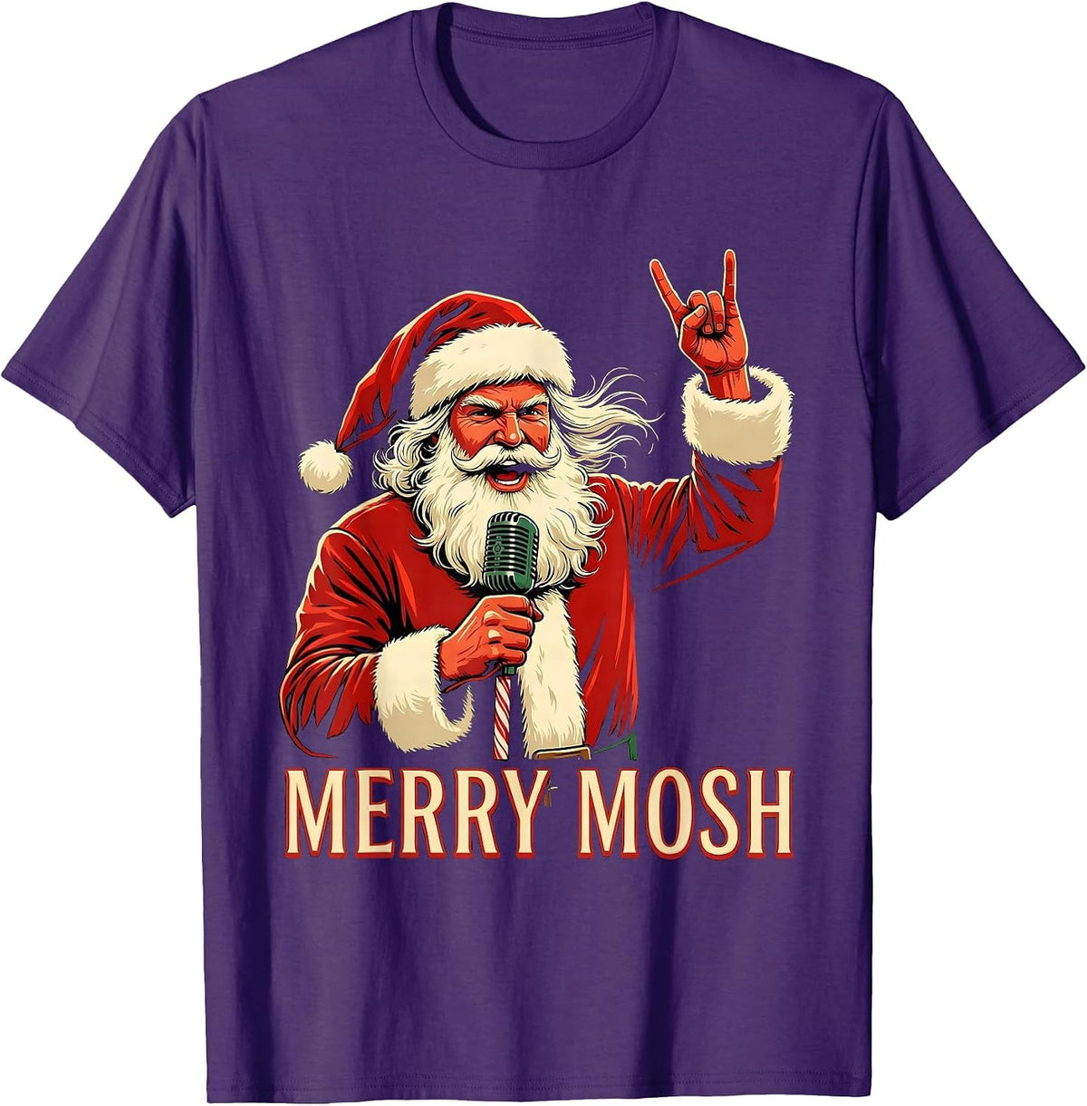 Men's Merry Mosh Heavy Metal Rock Christmas Funny Novelty T-Shirt - Purple