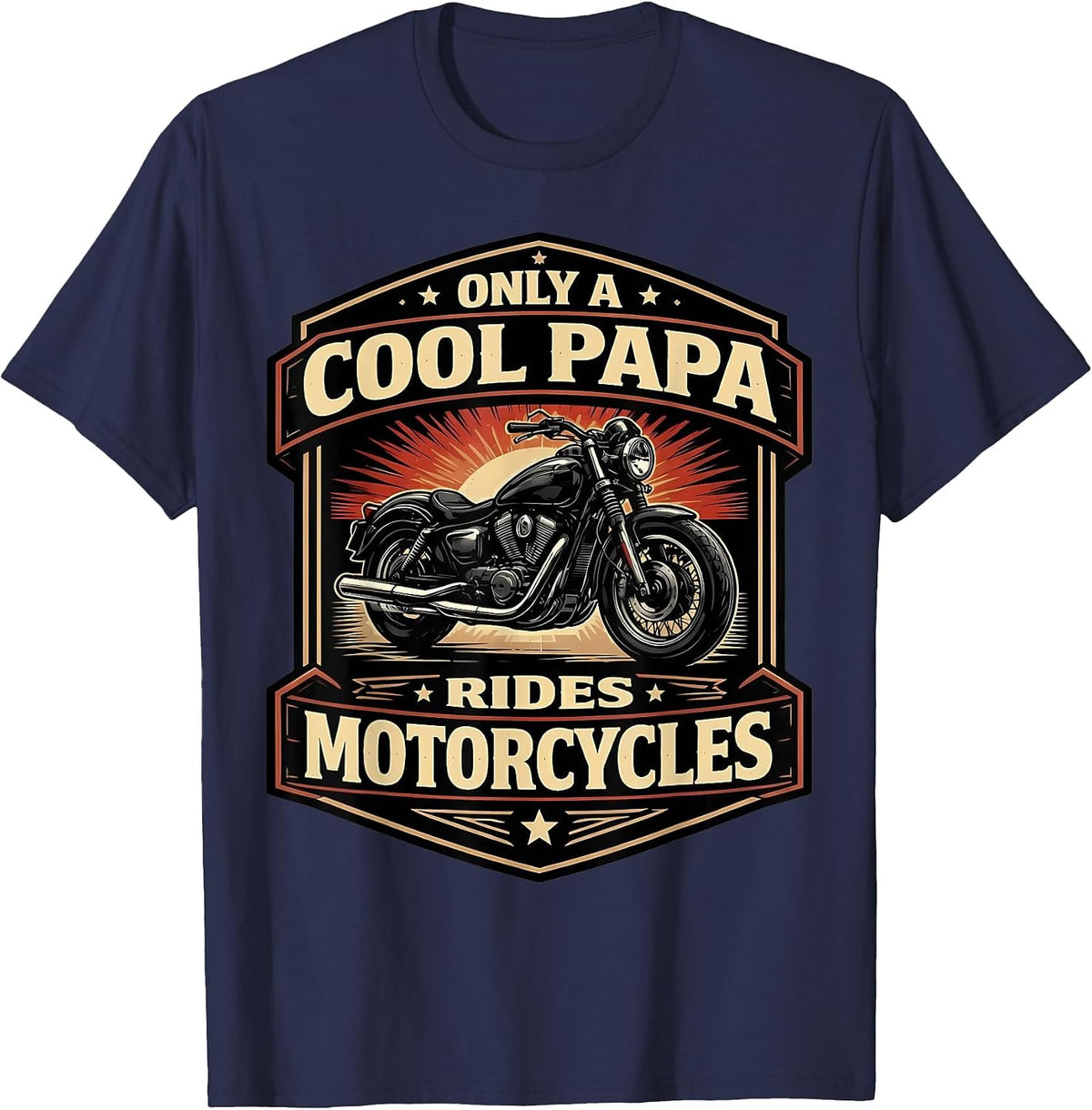 Only A Cool Papa Rides Motorcycles Father Classic Motorbike T-Shirt - Navy Blue