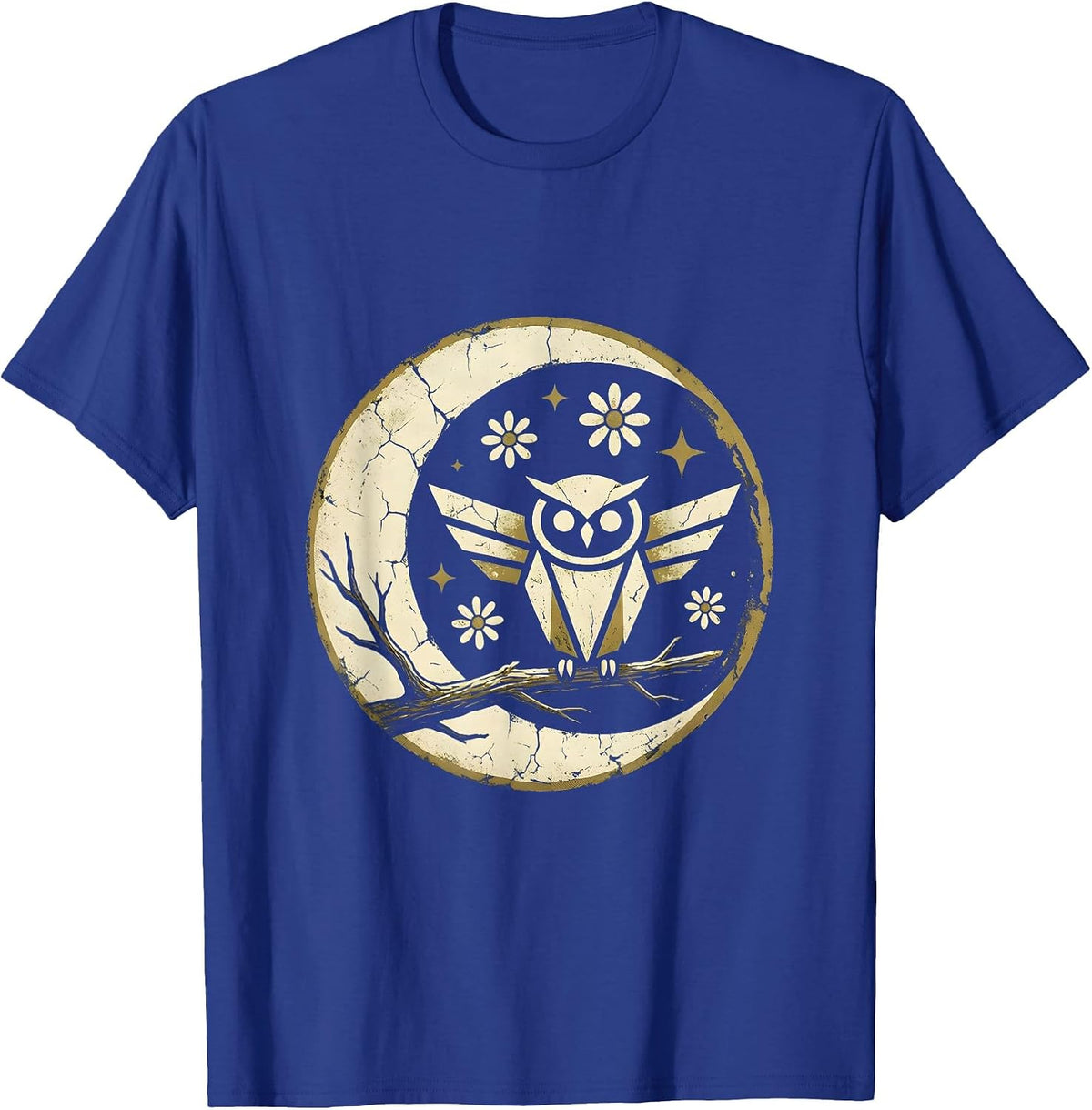 Men's Halloween Owl on Twisted Branch Illustration T-Shirt - Royal Blue