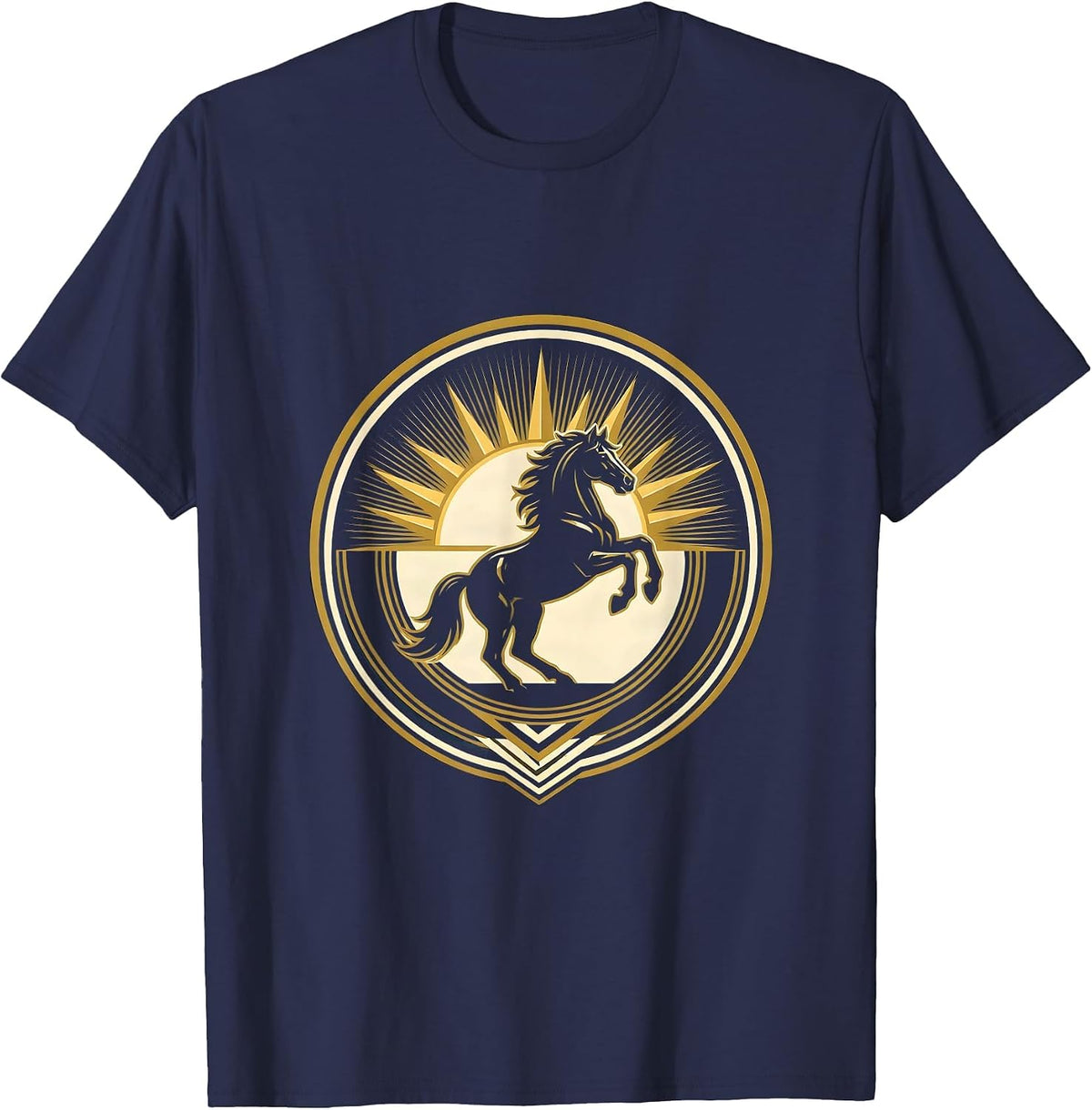 Rearing Horse Sunset Rodeo Graphic Tee T-Shirt - Navy Blue