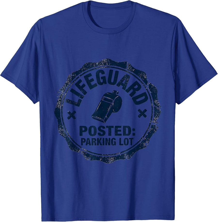 LIFEGUARD POSTED PARKING LOT Rubber Stamp Security Guard T-Shirt - Royal Blue