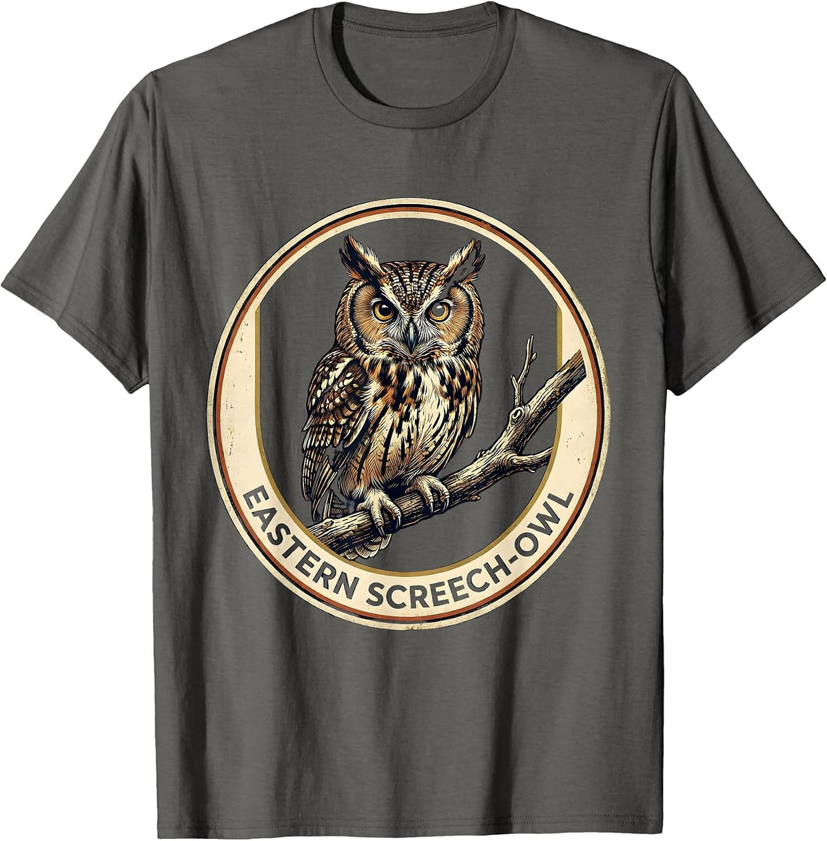 Men's Eastern Screech-Owl Vintage Nature Owl Lover Birdwatcher T-Shirt - Asphalt Grey