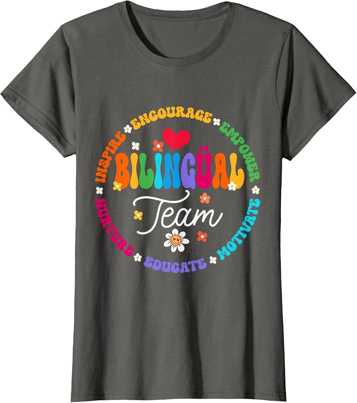 Cultivando Bilingues Dual Language Bilingual Team Teacher T-Shirt - Asphalt Grey