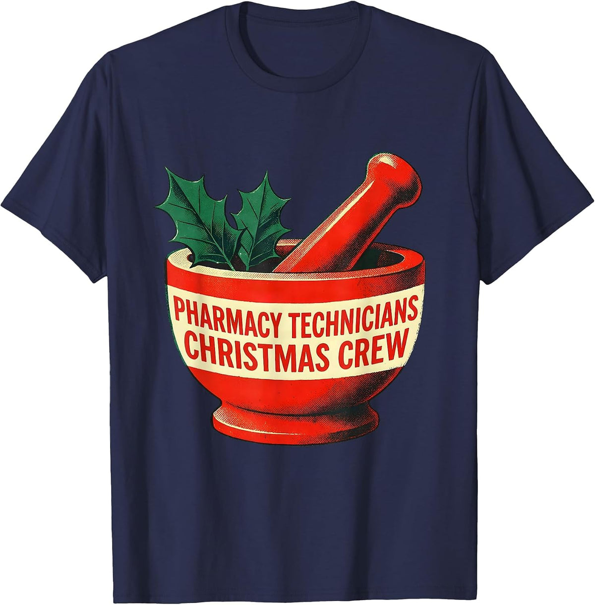 Men's Pharmacy Technicians Christmas Crew Funny Pharmacy Squad T-Shirt - Navy Blue