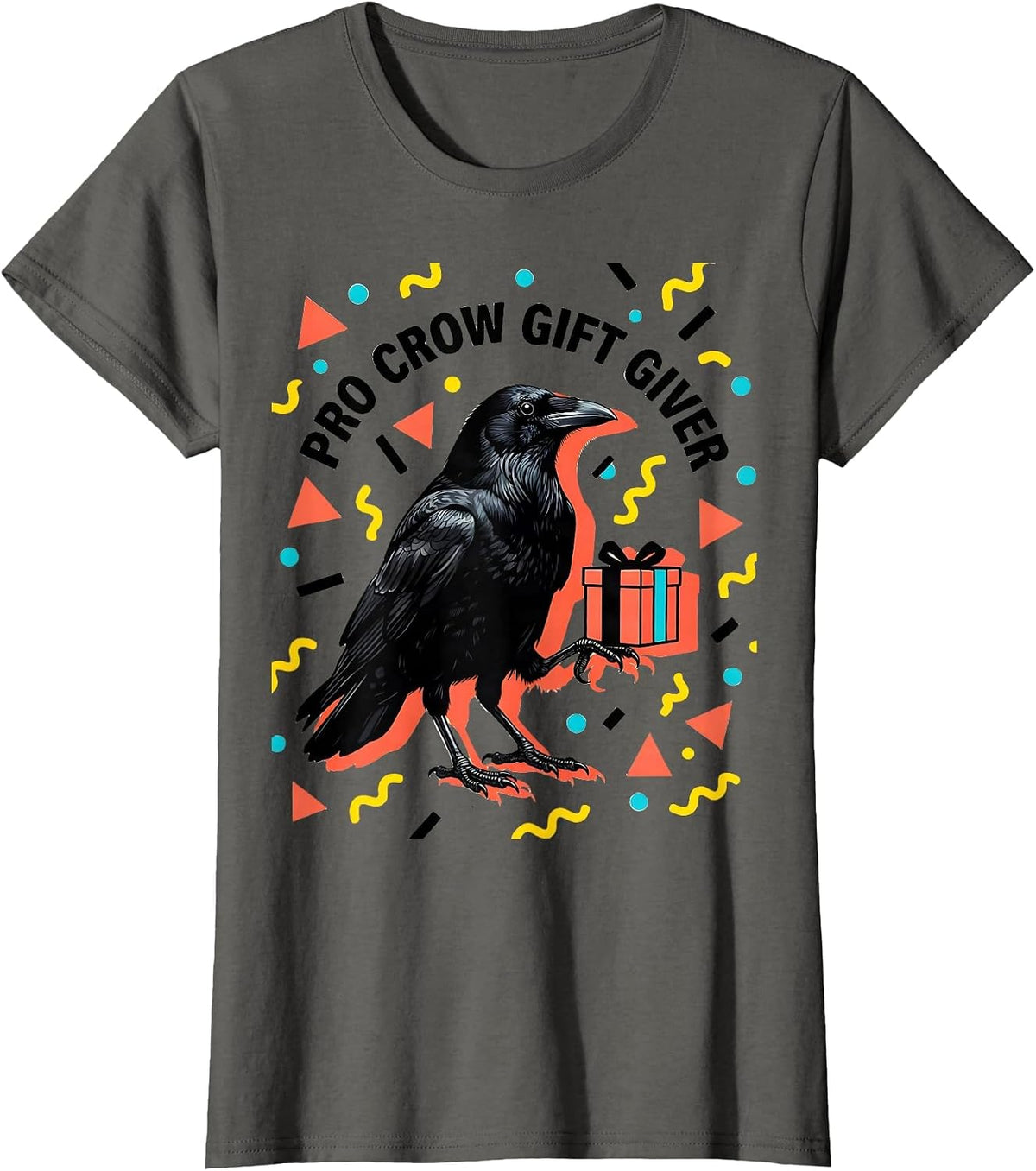 Women's Pro Crow Gift Giver Crow Lover Design T-Shirt - Asphalt Grey
