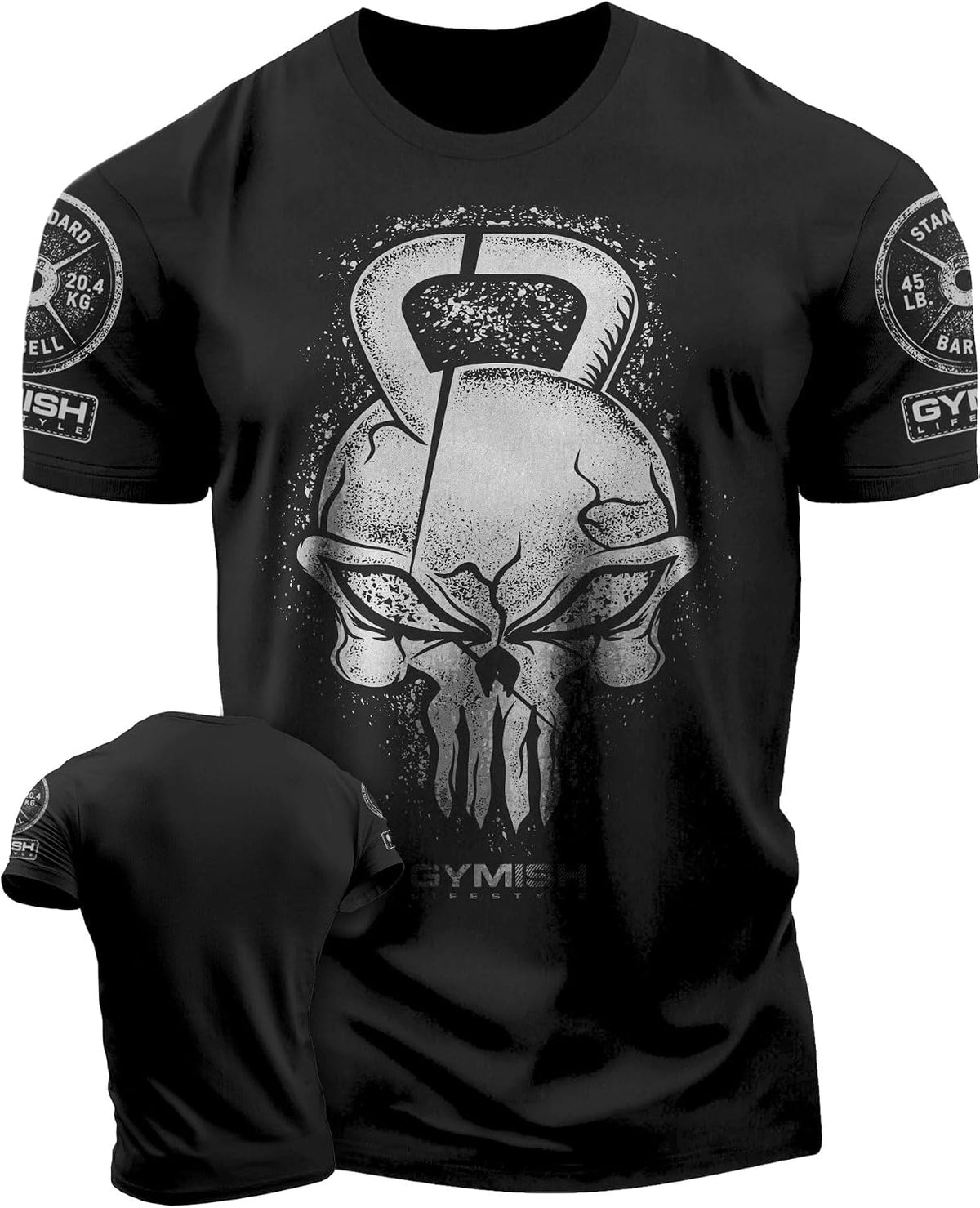 Gymish Lifestyle Reaper Skull Gym Shirt for Men, Bodybuilding Workout Tee - 5. Reaper Silver on Black Branded