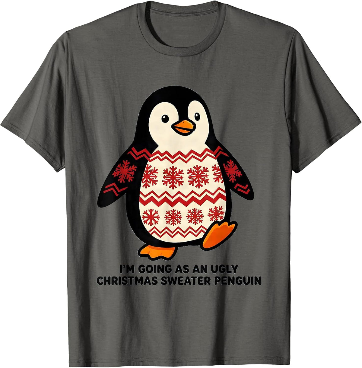 Men's I'm Going As An Ugly Christmas Sweater Penguin Funny T-Shirt - Asphalt Grey