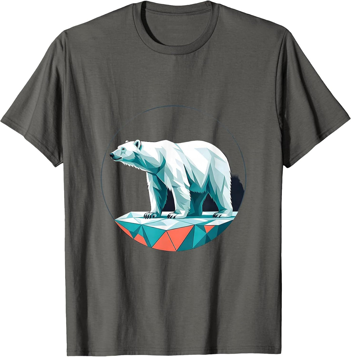 Men's Polar Bear Badge Flat Vector Wildlife Lover Gift T-Shirt - Asphalt Grey