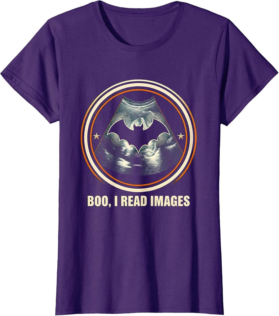 Women's Boo I Read Images Funny Ultrasound Tech Sonographer T-Shirt - Purple