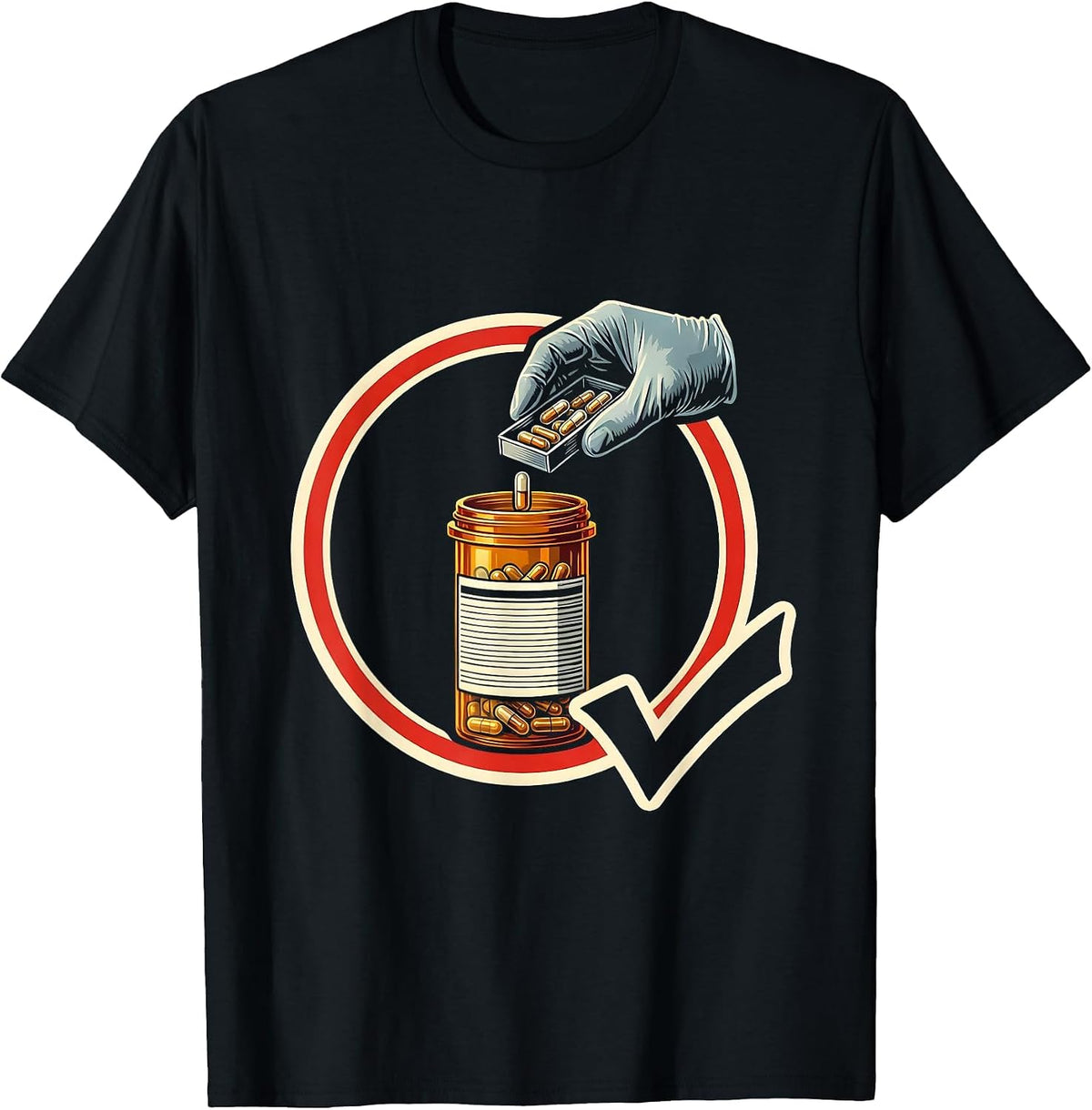 Men's Pharmacy Tech Badge Occupational Humor Crew T-Shirt - Black