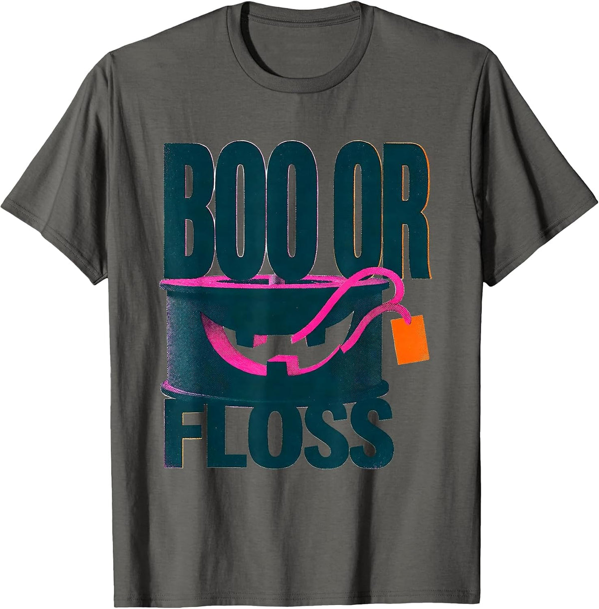 Boo Or Floss Risograph Dental Hygienist Halloween Humor T-Shirt - Asphalt Grey