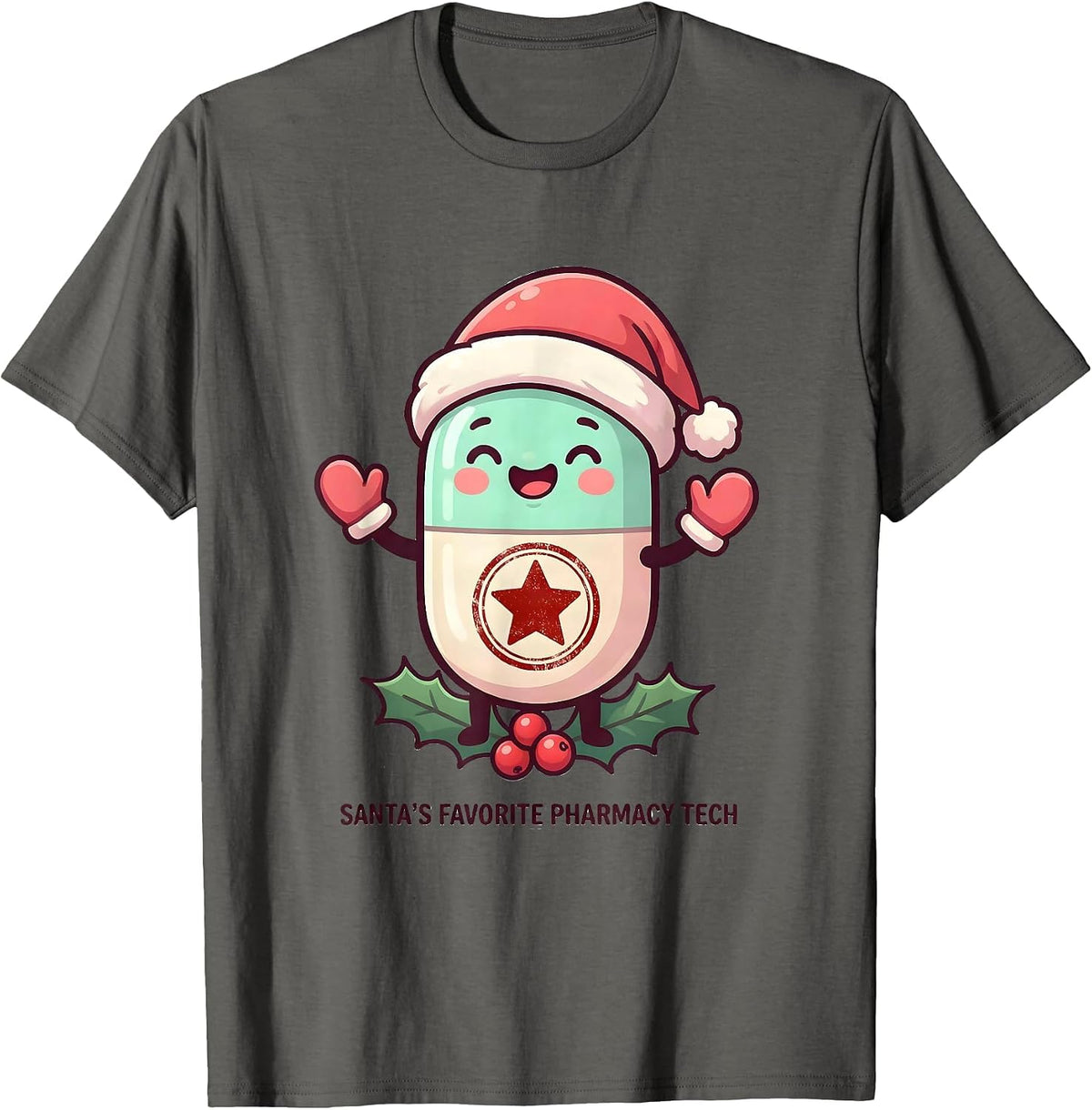 Santa's Favorite Pharmacy Tech Cute Kawaii Christmas T-Shirt - Asphalt Grey
