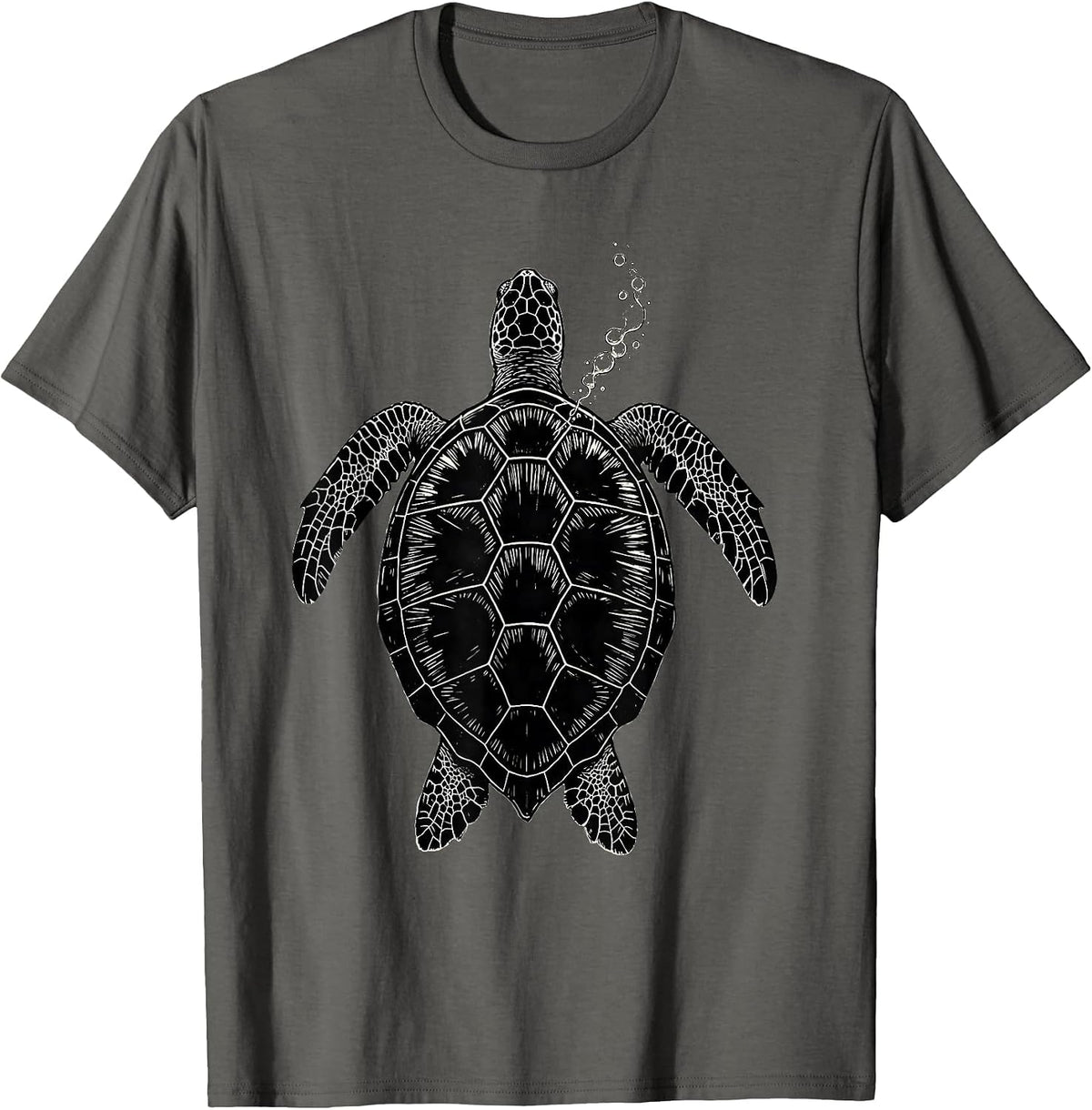 Sea Turtle Scratchboard Ocean Animal Beach Art T-Shirt - Asphalt Grey