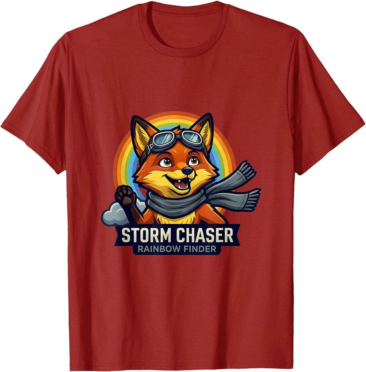 Storm Chaser Rainbow Finder Colorful Design T-Shirt, Men, Cranberry Red, Large - As Pictured