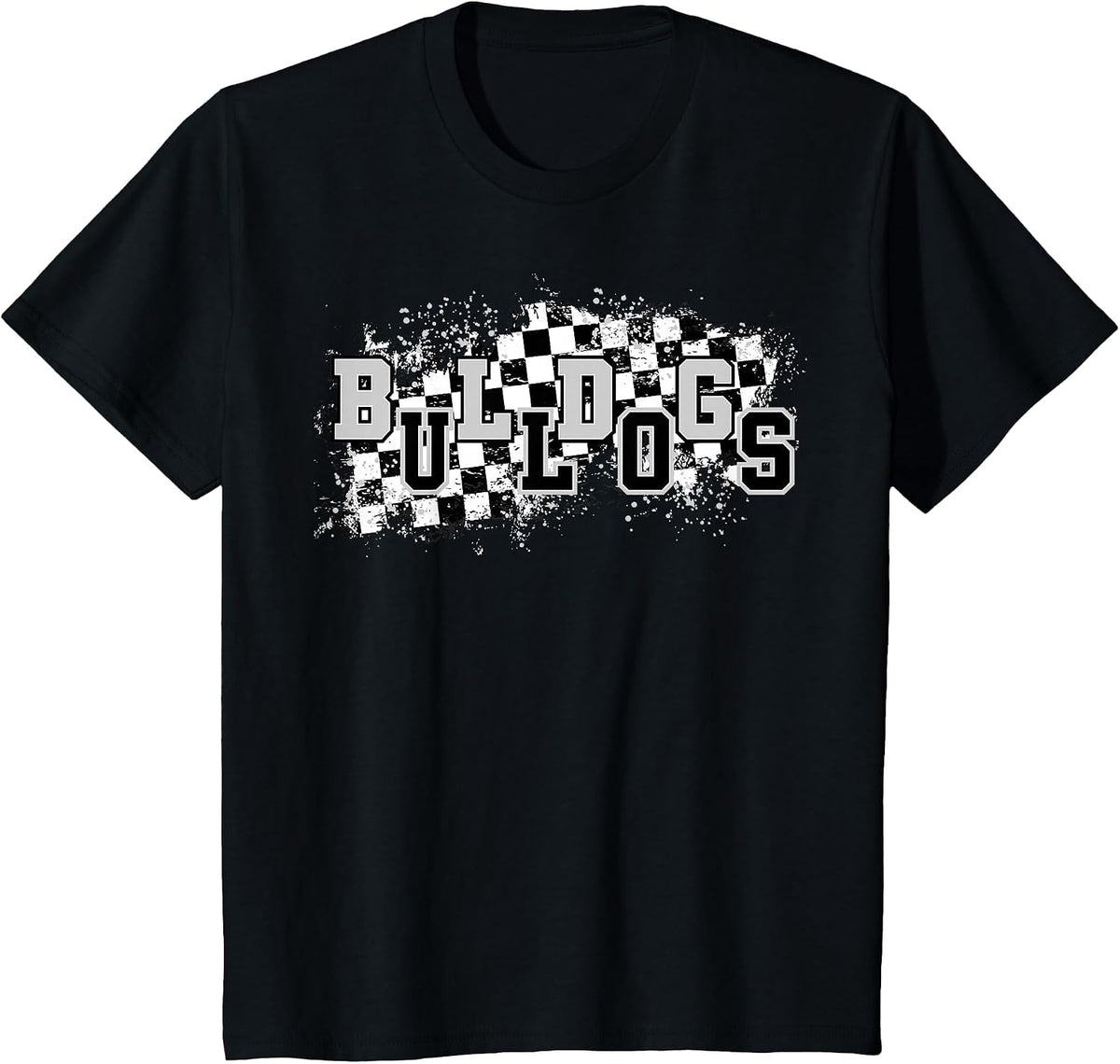 Bulldogs School Spirit Bulldog Pride Checkered Teacher T-Shirt - Black