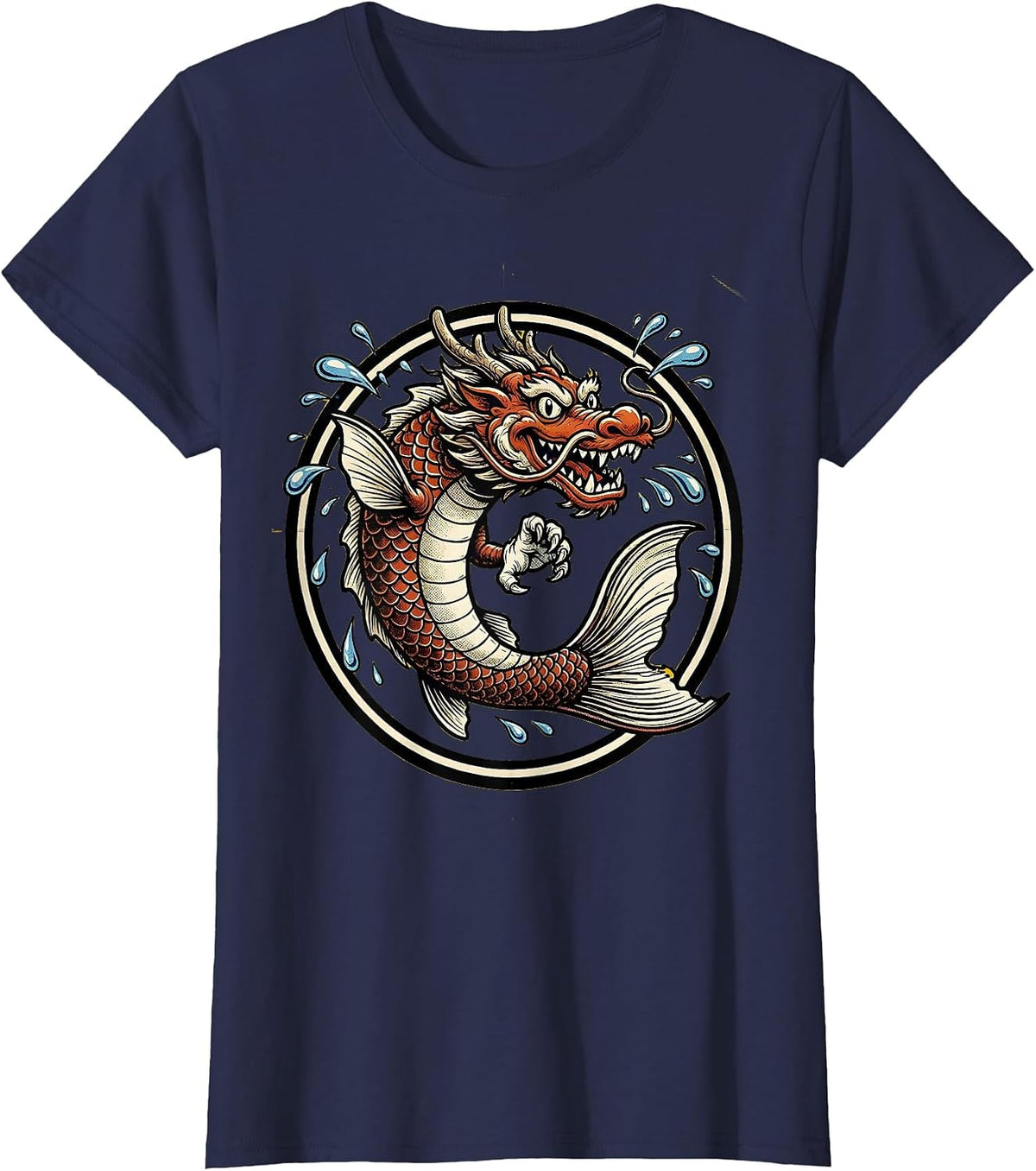 Women's Koi to Dragon Transformation Anime Art T-Shirt - Navy Blue