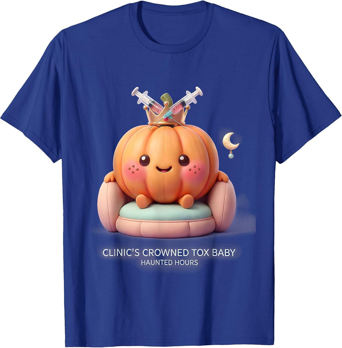 Men's Clinic's Crowned Tox Baby, Haunted Hours Kawaii Nurse T-Shirt - Royal Blue