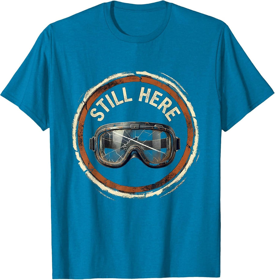 Still Here Rubber Stamp Y2K Streetwear Hip Hop Urban Warrior T-Shirt - Sapphire Blue
