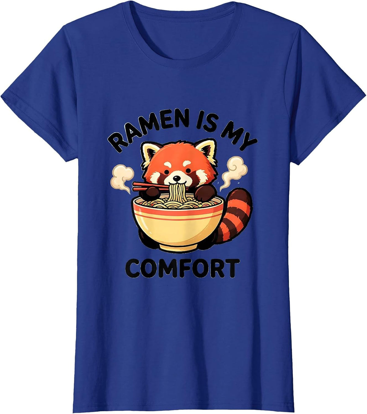 Women's Ramen Is My Comfort Cute Kawaii Red Panda Anime Animal Ramen T-Shirt - Royal Blue