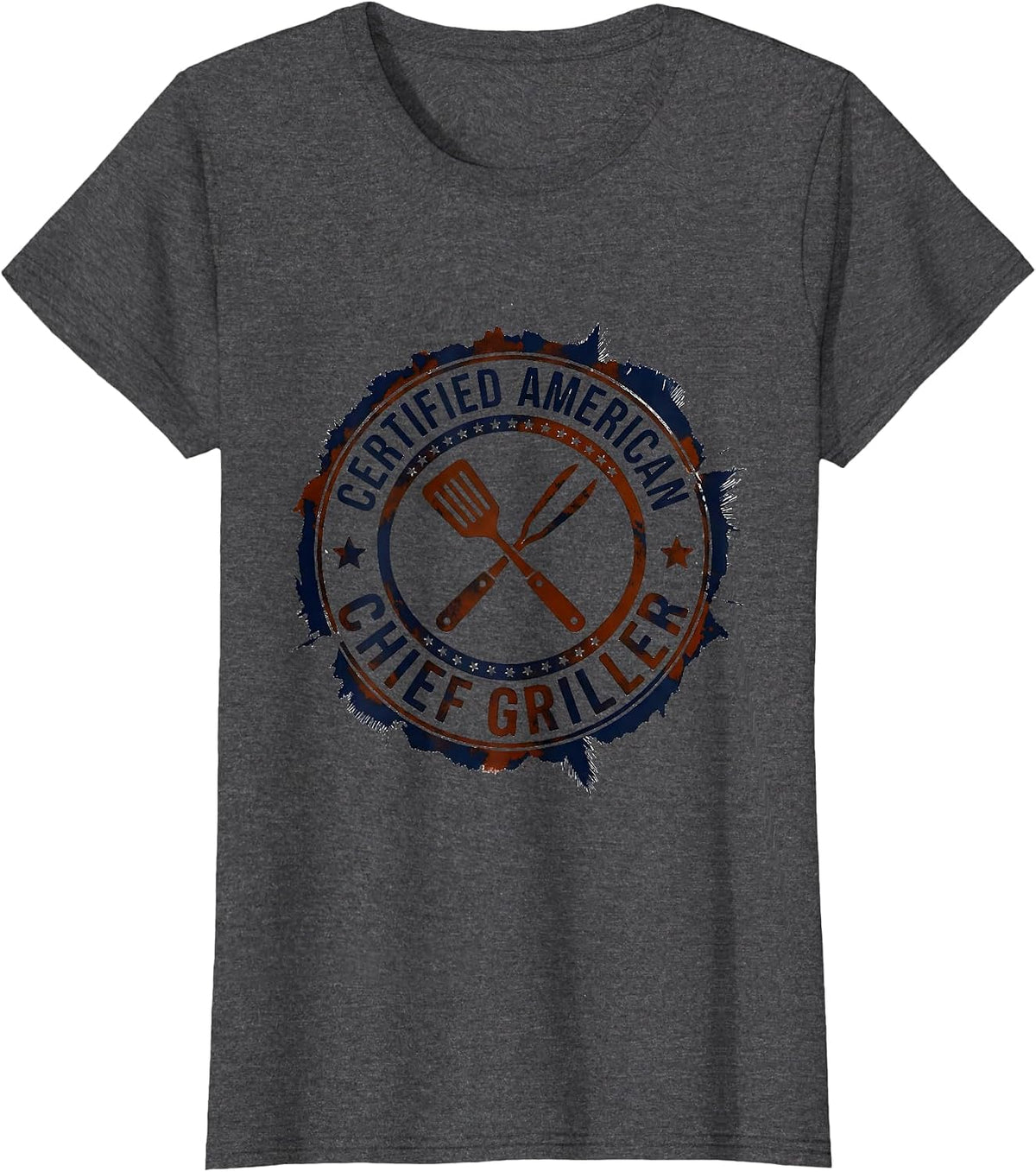 Women's Certified American Chief Griller Vintage Patriotic Grilling T-Shirt - Dark Heather Grey