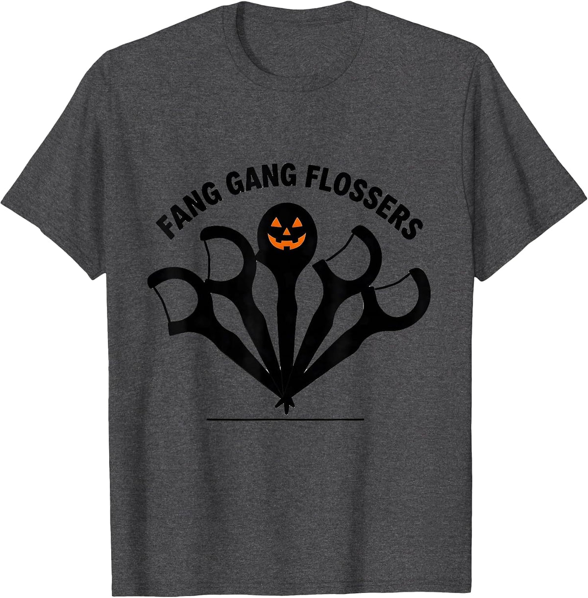 Fang Gang Flossers Funny Dental Hygienist Halloween Humor T-Shirt - Dark Heather Grey