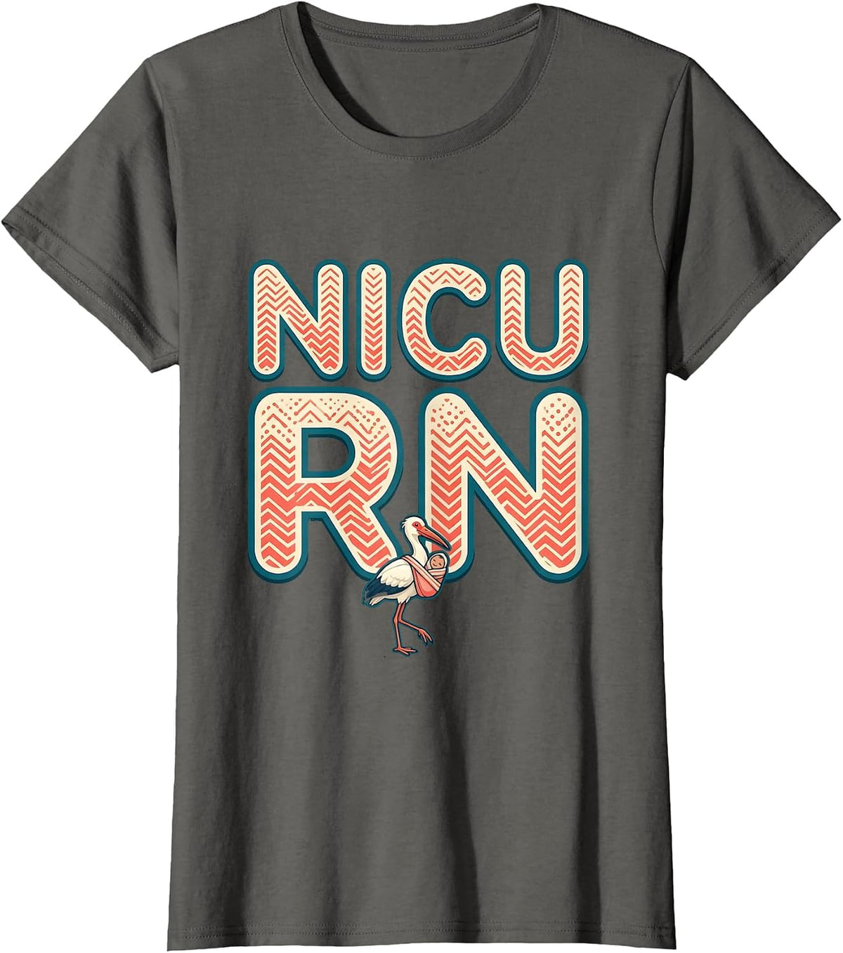 Women's NICU RN Cute Stork Neonatal Intensive Care Unit Nurse Gift T-Shirt - Asphalt Grey