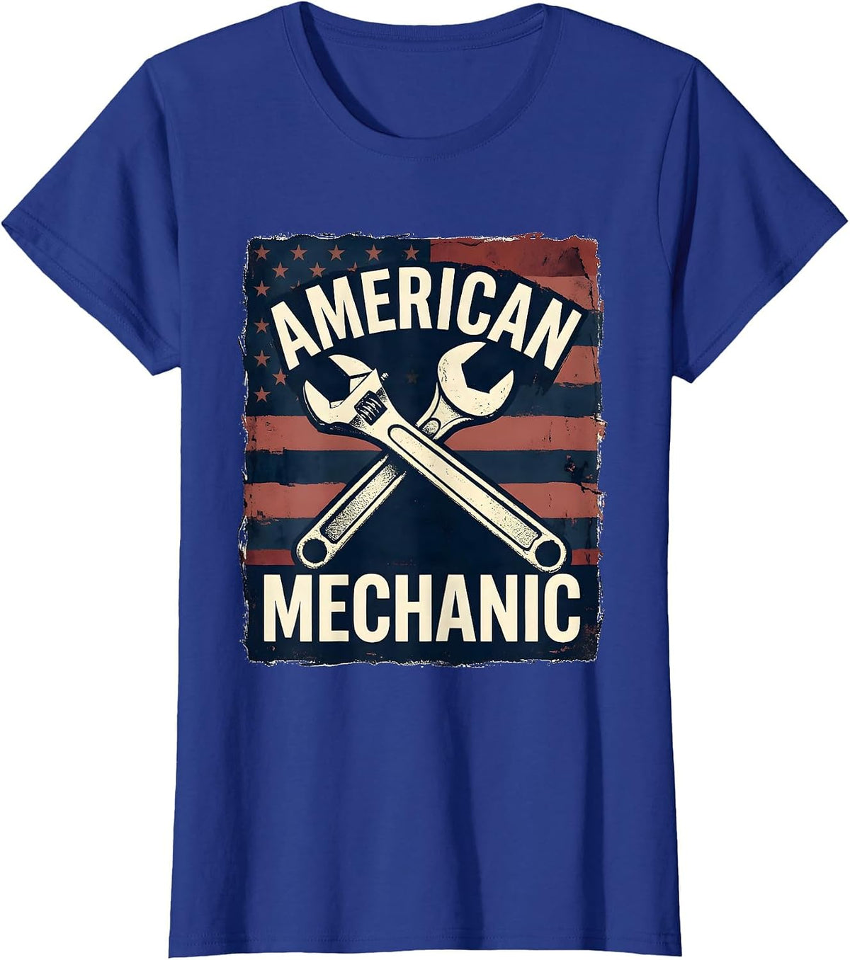 Women's American Mechanic Patriotic Flag Mechanic Gift for Tradesman T-Shirt - Royal Blue