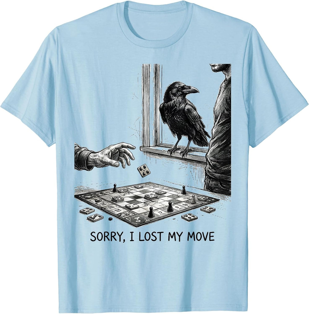 Men's Sorry I Lost My Move Funny Crow Bird Lover Dark Humor T-Shirt - Baby Blue