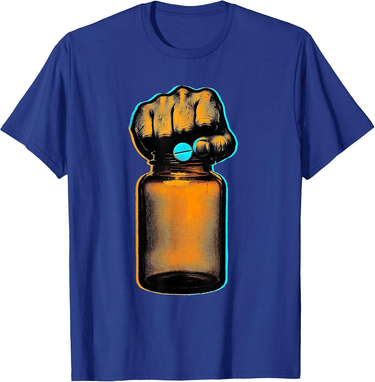 Men's Pill Bottle Fist Pharmacy Tech Humor T-Shirt - Royal Blue