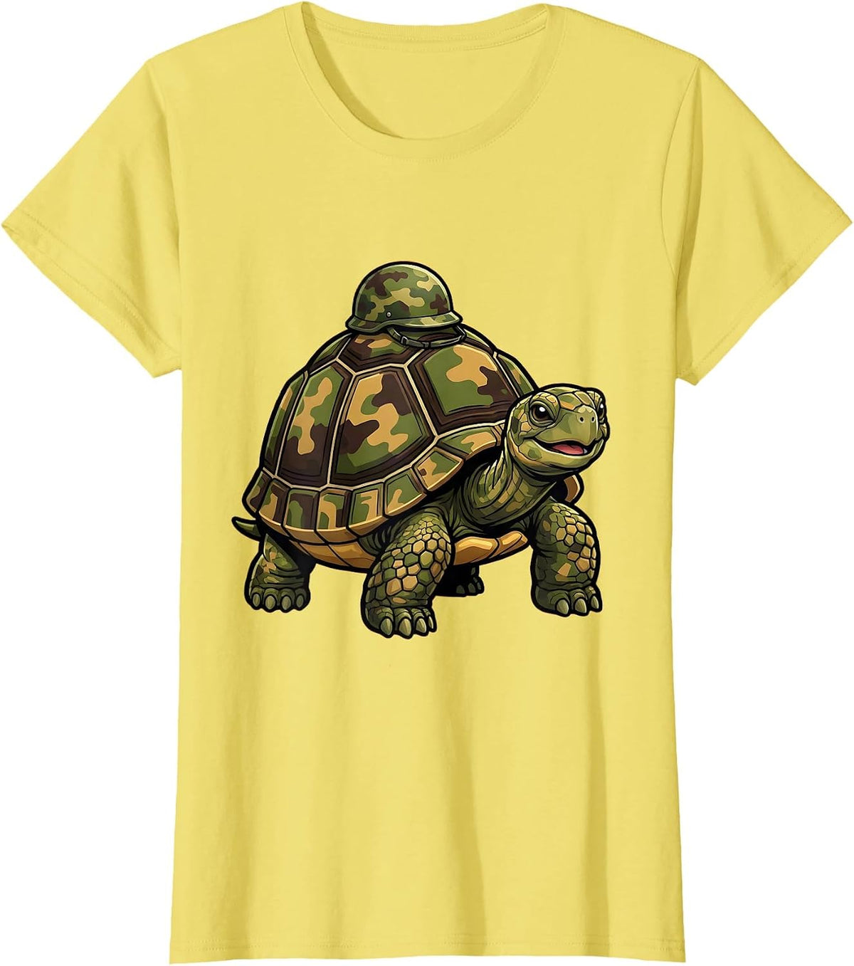 Kids Camo Painted Turtle with Tiny Helmet T-Shirt - Lemon Yellow