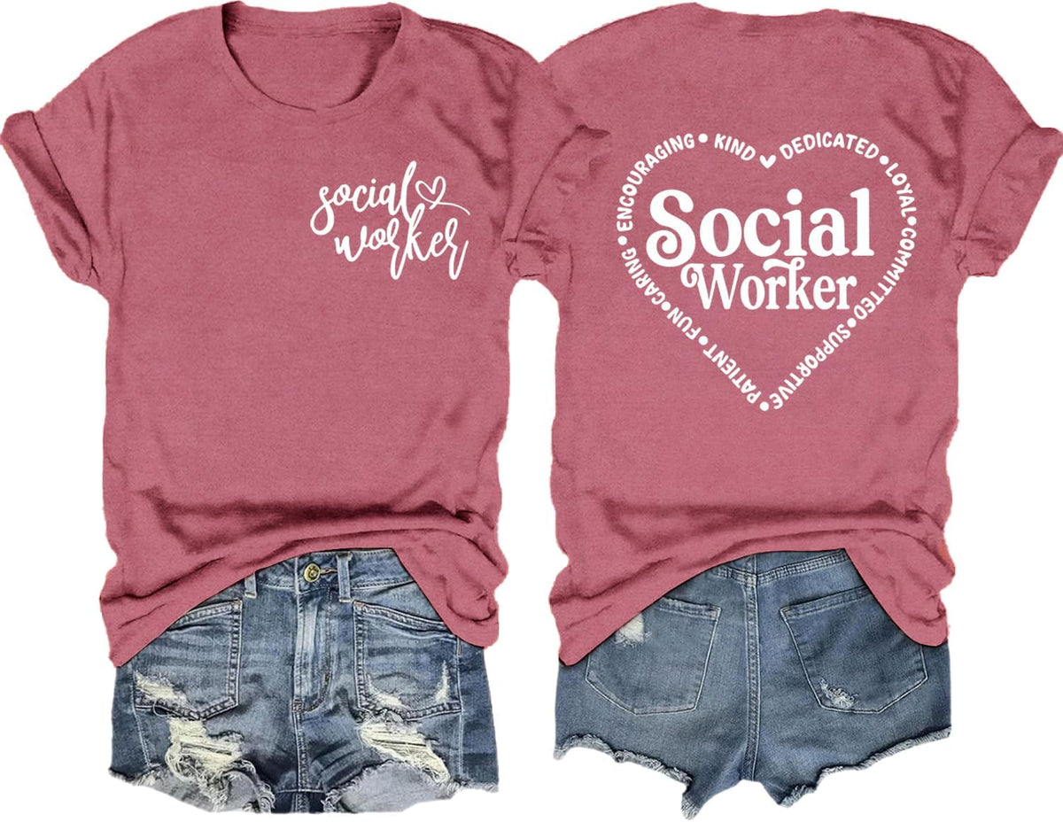 Social Worker Shirts for Women Social Work Month Advocate Kind Tee - Pink