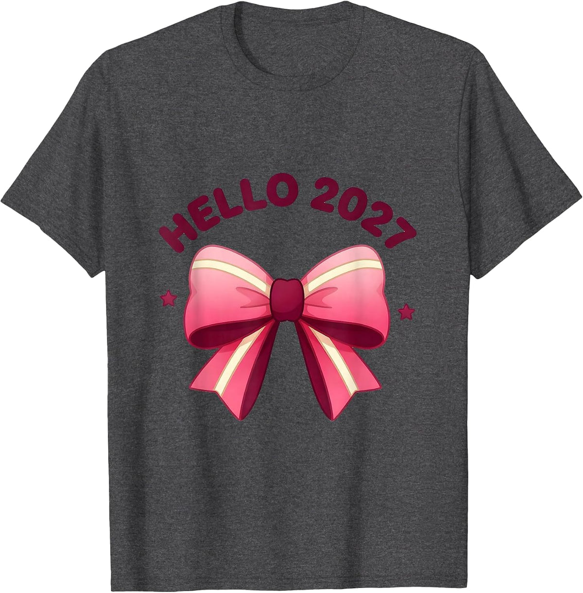 Men's Hello 2027 Cute Kawaii Bow Coquette New Year's Eve 2027 T-Shirt - Dark Heather Grey