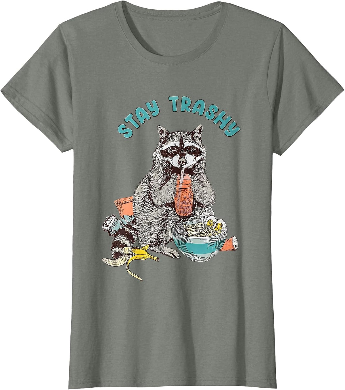Stay Trashy Raccoon Funny for Men Women T-Shirt - Olive Heather