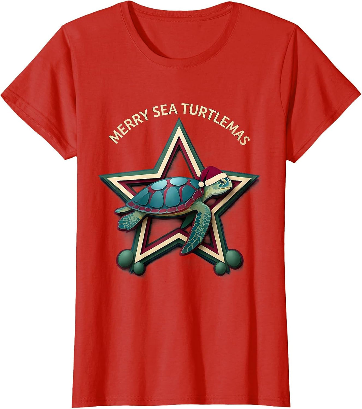 Merry Sea Turtlemas Paper Cutout Sea Turtle Lover Holiday T-Shirt - Red