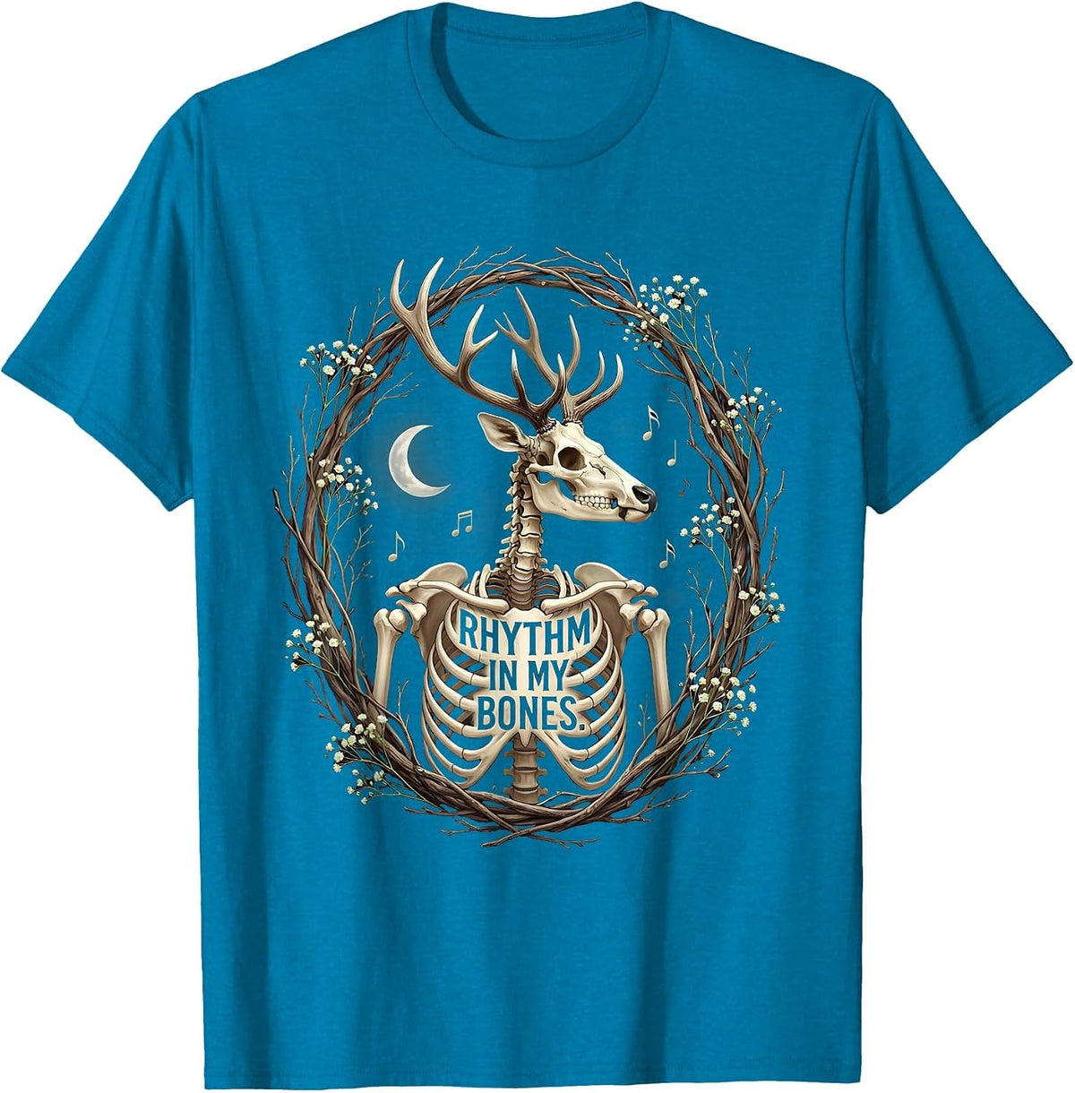 Rhythm In My Bones Skeleton Rock Band Design T-Shirt - Sapphire Blue