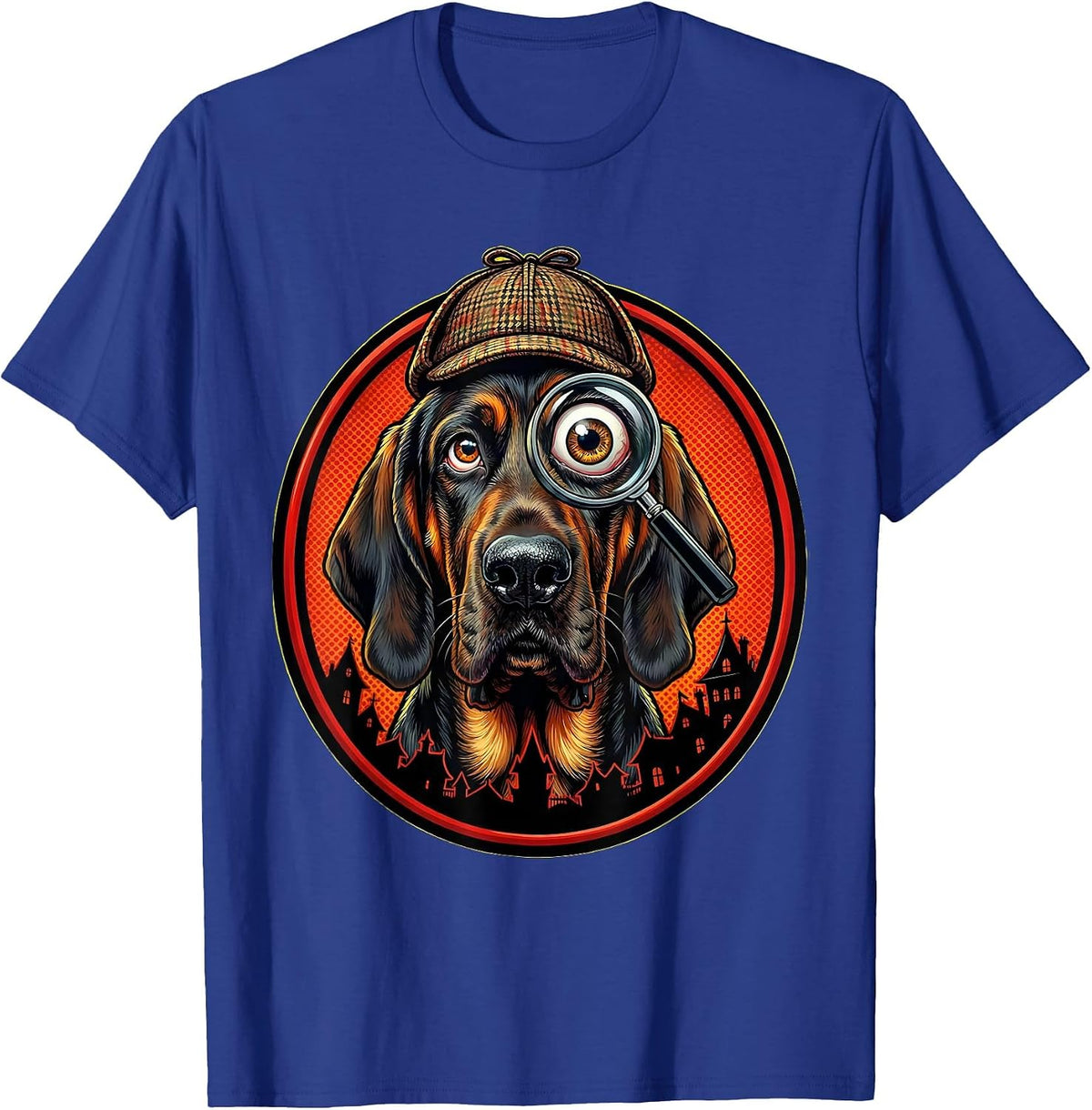 Bloodhound Detective Haunted Mansion Halloween T-Shirt - Royal Blue