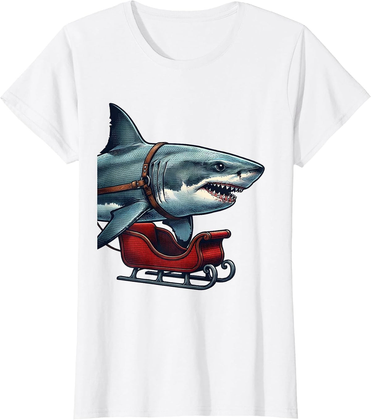 Shark Sleigh Funny Shark Lover Christmas Humor T-Shirt - White