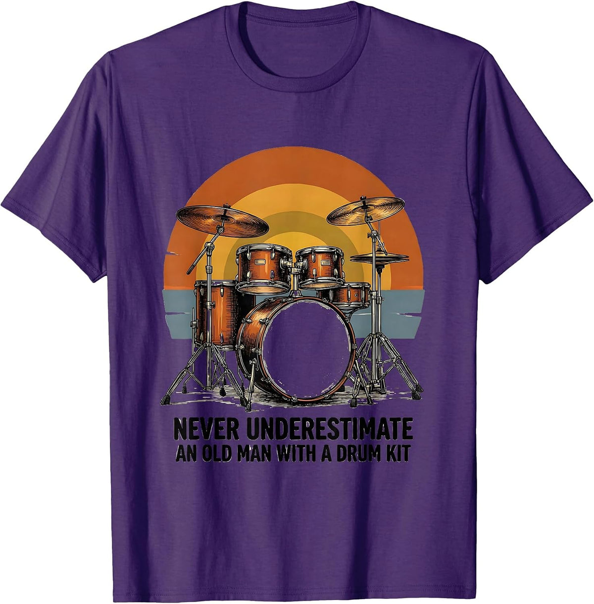 Never Underestimate An Old Man With A Drum Kit Retro T-Shirt - Purple