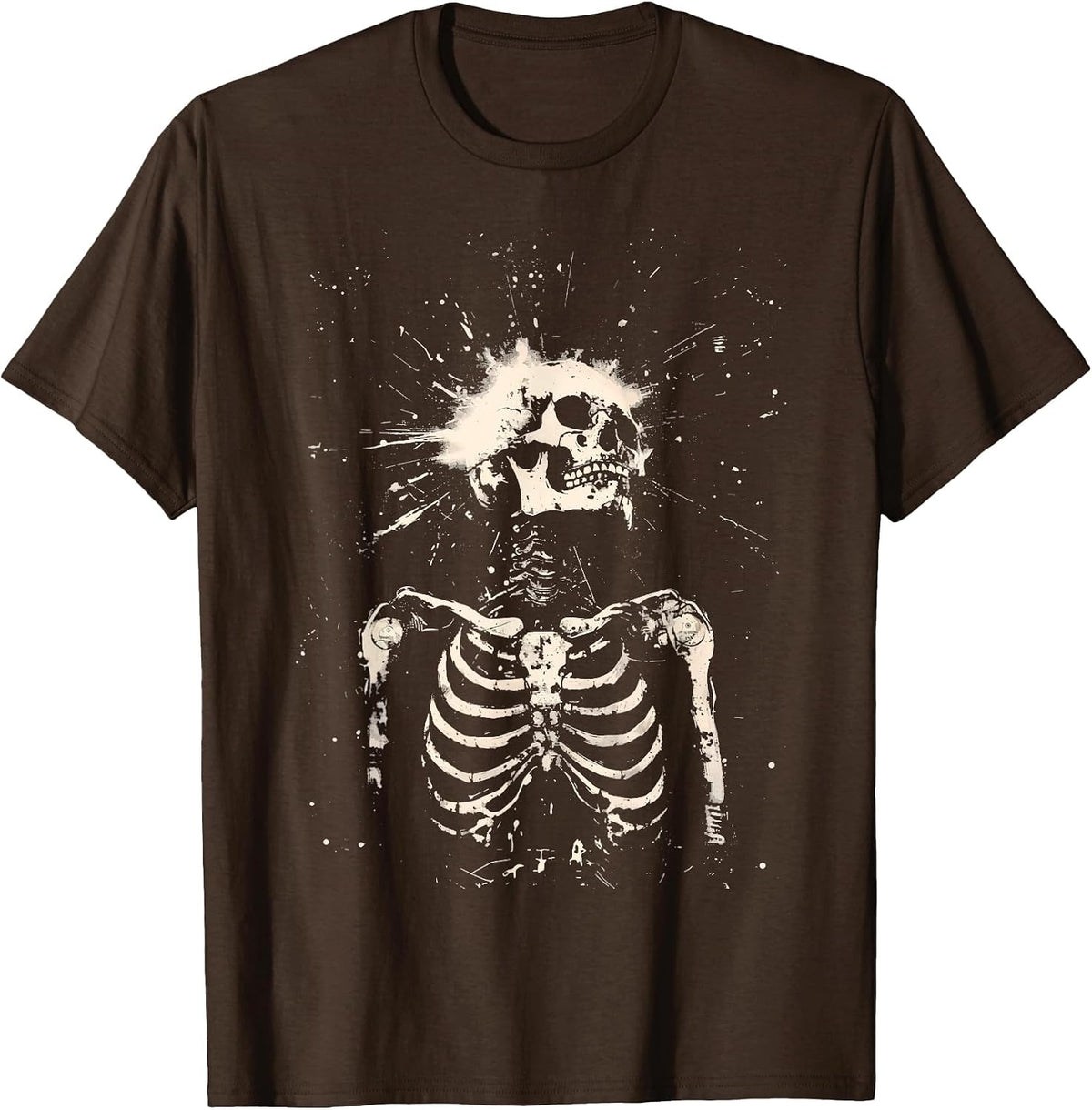 Goth Grunge Skeleton Skull Y2K Gothic Alt Emo Dark Aesthetic T-Shirt - Brown