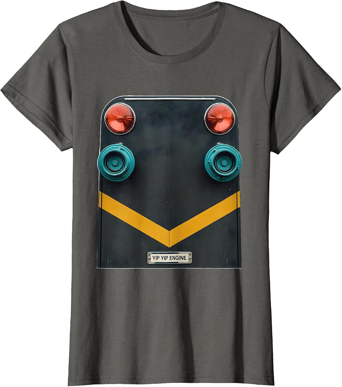Women's Yip Yip Engine Midcentury Modern Firefighter Humor Tribute T-Shirt - Asphalt Grey