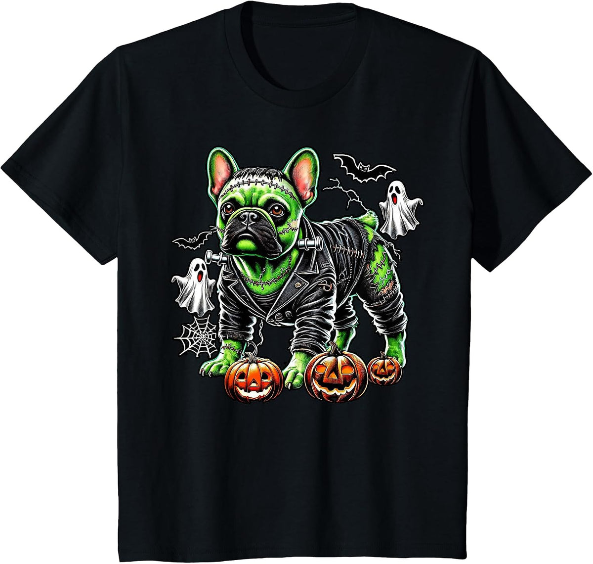 French Bulldog Frankenstein Halloween Spooky Frenchie Pup T-Shirt - Black